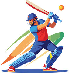 cricket player strike hit vector illustration isolated on a white background,   illustration of batsman playing cricket