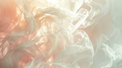Abstract Background of White and Peachy Sheer Fabric Draped and Flowing in the Sunlight