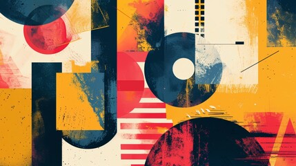 Abstract Geometric Shapes and Patterns in Bold Colors with Grunge Texture