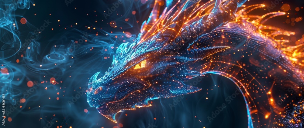 Aufkleber this abstract flying dragon design has a dark blue background. it would make a good background for a
