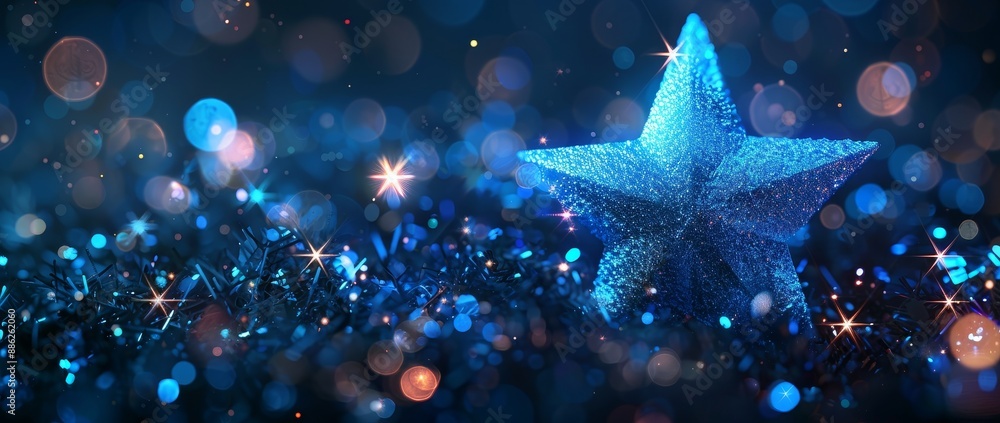 Poster an illustration of abstract blue stars on a low poly style background. wireframe light connection st