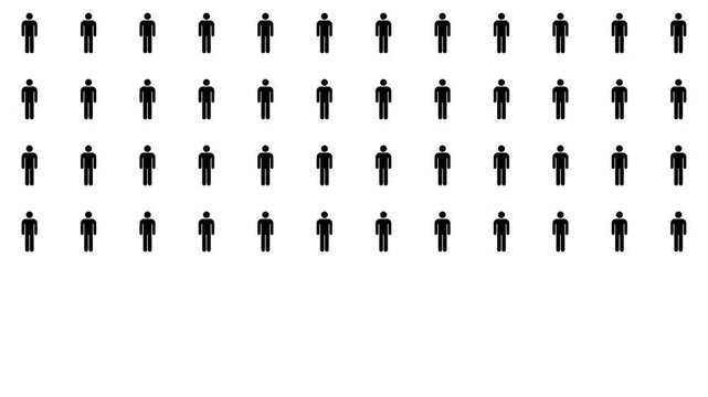 Human (Man) icons increasing from left to right. Infographic background concept. White, Black, and Green Screen Background. Stylish pictogram, 4K motion graphic with blur and opacity animations