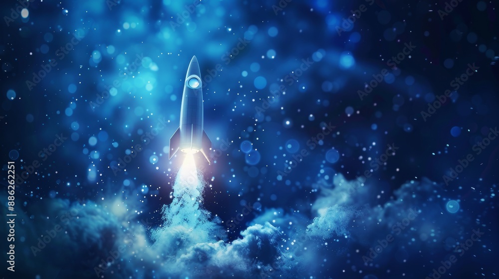 Leinwandbilder abstract blue giving hand with rocket launch. low poly style design. hello winter concept. 3d geomet