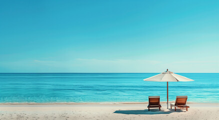 Obraz premium beach with umbrella and chairs