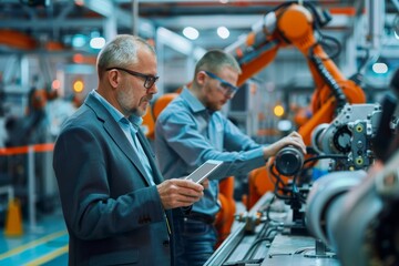 In the medical equipment hygiene factory, engineers service, fix, and repair advance machines