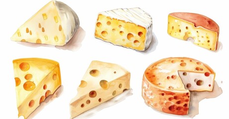 An illustration of Parmesan cheese in watercolor with an isolated background.