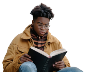 PNG African American teenage reading book publication.