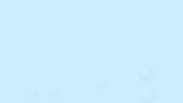 Delicate transparent bubbles rising from the bottom of a light blue background. The animation evokes the refreshing feel of sparkling water. Concept of freshness, cleanliness and fun