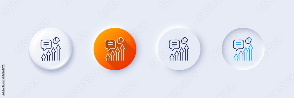 Poster kpi line icon. neumorphic, orange gradient, 3d pin buttons. performance indicator sign. success prog