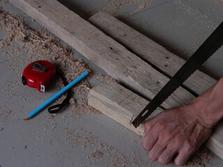 Photos of daily activities carrying out carpentry activities.