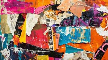 Fototapeta premium Colorful Abstract Collage with Newspaper Clippings and Mixed Media Artwork