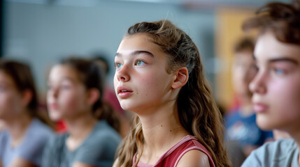some young teen teenager actress and actors on a theatre rehearsal
