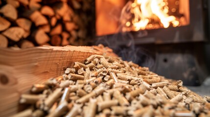 Wood pellet stove showcasing burning pellets through transparent observation window