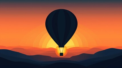 Fototapeta premium Fire flame, hot air balloon rising at sunset, flat design illustration