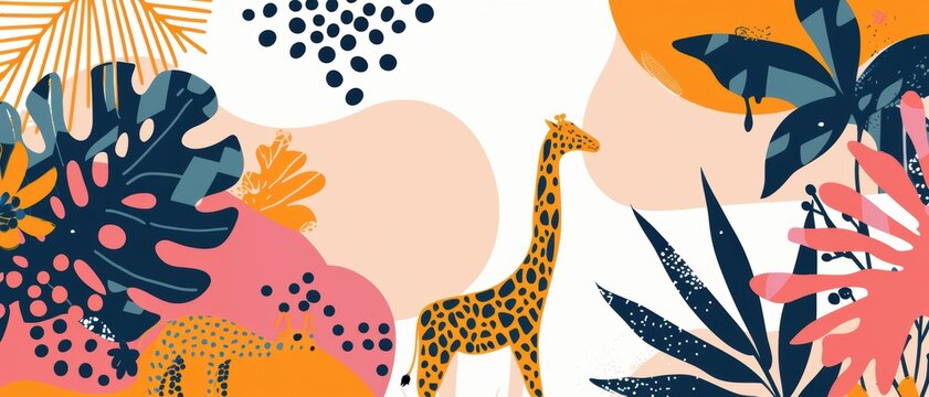 Fototapeta A social media post template featuring geometric safari animal prints, adding a wild and colorful touch
