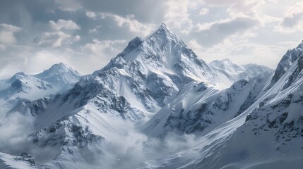 Obraz premium Snowy mountain peaks, Photorealism style, natural lighting, detailed realism