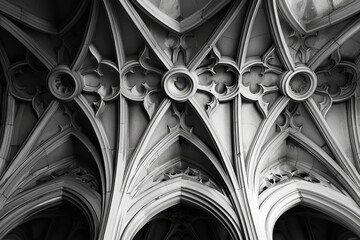 Intricate Patterns of a Cathedral Ceiling, Create a sense of movement and fluidity in the intricate patterns of Gothic vaulting