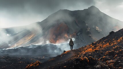 Obraz premium Unique national parks to visit, mystical volcanic landscapes, Surrealist style, dreamlike lighting, surreal composition