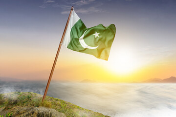 Pole with Pakistan flag waving in the air