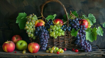 Still Life with Apples, Grapes, and a Wicker Basket