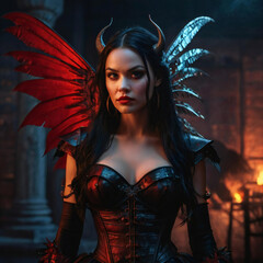 Portrait of a devil woman in charming cinematic look