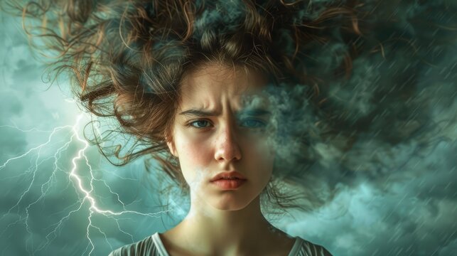 depressed woman with headache and sozial anxiety