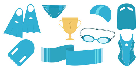 Set of swim sport equipment, towel, swimsuit, goggles and flippers © Svitlana Tolmach 