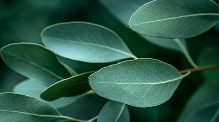 Obraz premium Close-up of green leaves with visible veins, nature green patterns background.