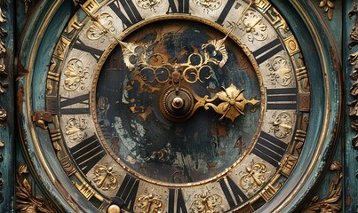 Obraz premium A detailed close-up of a vintage clock face, emphasizing the passage of time and the elegance of antique design
