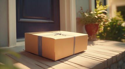 Close-up of package at the doorstep, daytime natural light
