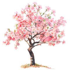 Fototapeta premium Trees front view, PNG, watercolor style vector tree, sakura tree, architectural element, PNG bundle, vector clipart, transparent background 