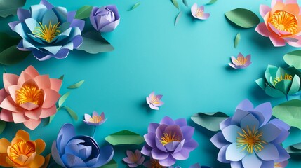 A 3D wall featuring a vibrant arrangement of lotus flowers, their petals exquisitely detailed.