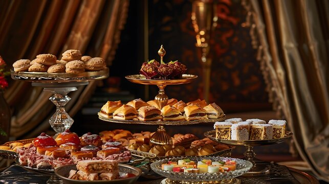Luxurious Middle Eastern Dessert Spread with Sweet Treats & Pastries