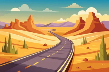 Fototapete Lavendel Desert highway landscape vector illustration  © Sumondesigner_42