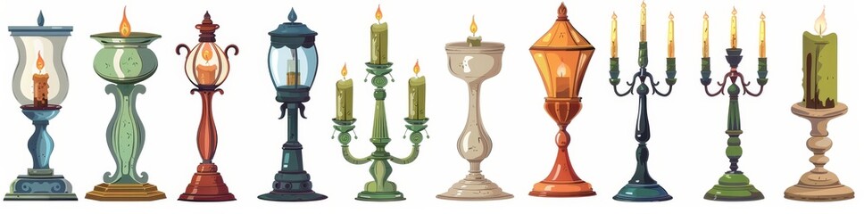 Isolated on a transparent background, lantern with candle clipart collection