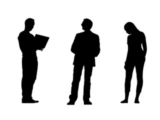 silhouettes of people working group of standing business people vector