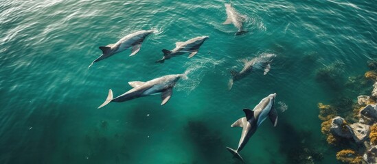 Obraz premium Dolphins Swimming in Turquoise Waters