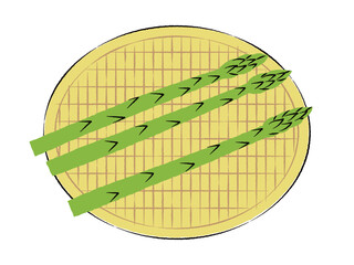 ザルに入ったアスパラガスのイラスト｜ベクター

