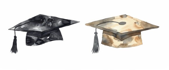 Isolated clipart illustration of a school graduation cap in watercolor.