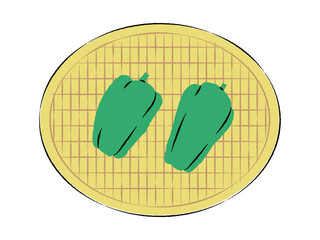 ザルに入ったピーマンのイラスト｜ベクター