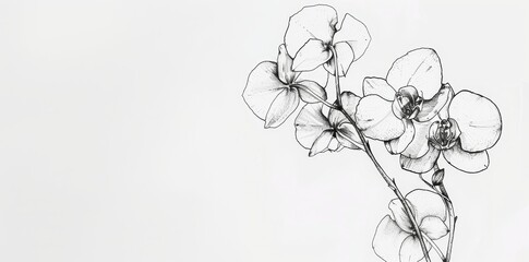 In this minimal pen illustration sketch, I have drawn an orchid and an ocean in white