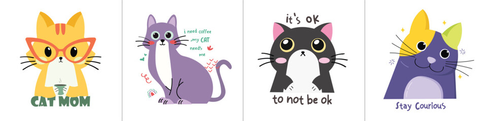 Kawaii and adorable cats illustration vector © oryzasian