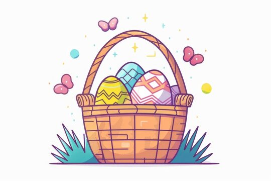 easter basket with colorful eggs and butterflies