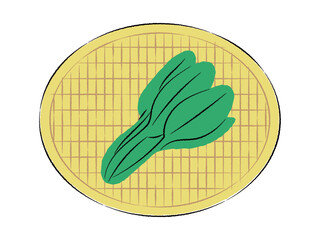 ザルに入った小松菜のイラスト｜ベクター