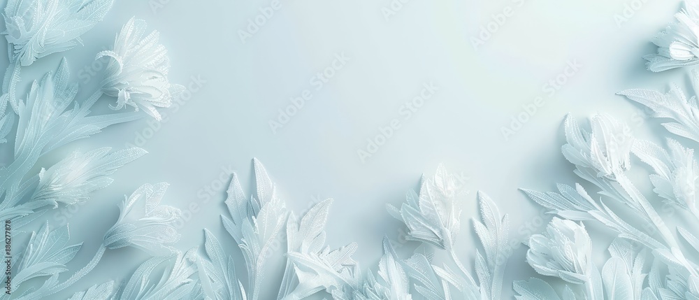 Poster a white background with a snowflake pattern and a white flower pattern