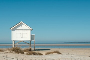It stands on a high stilt on the North Sea beach of Terschelling, a municipality of the Dutch Wadden Sea island and an island in northern Friesland, the Netherlands (De Drenkelingenhuisje).