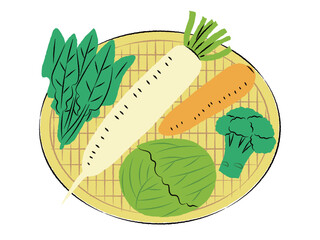 ザルに入った冬野菜のイラスト｜ベクター