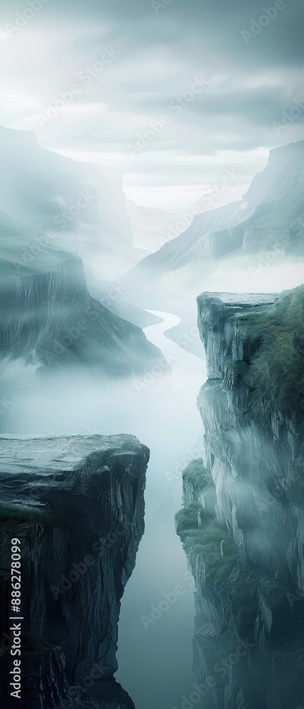 Poster a mountain range with a river running through it