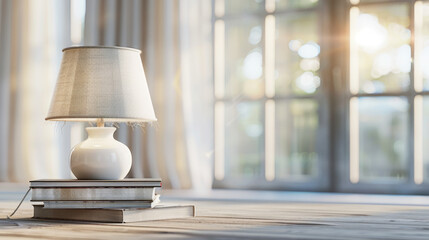 Obraz premium Warmly lit indoor setting with books on a table, creating a serene reading space.