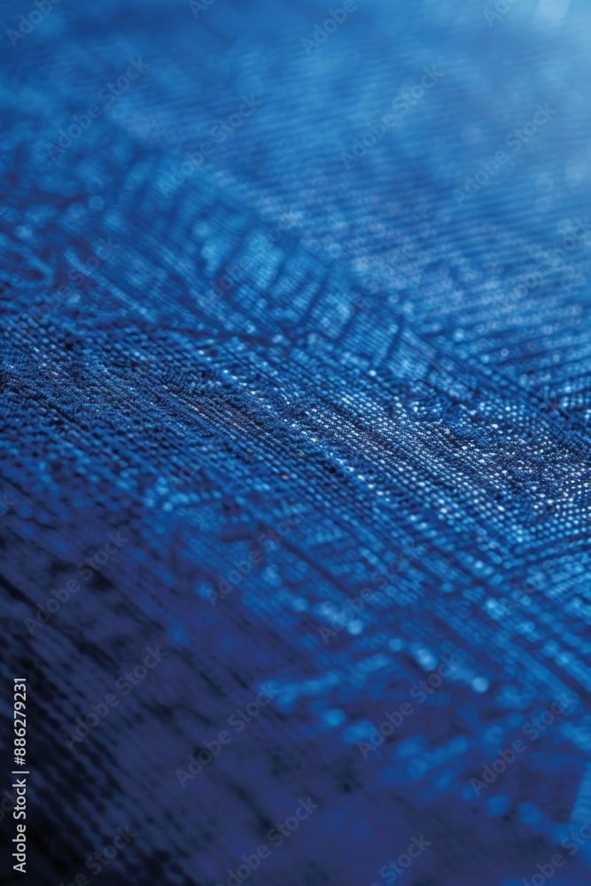Poster shimmering pixel triangles on deep blue gradient, forming captivating geometric pattern